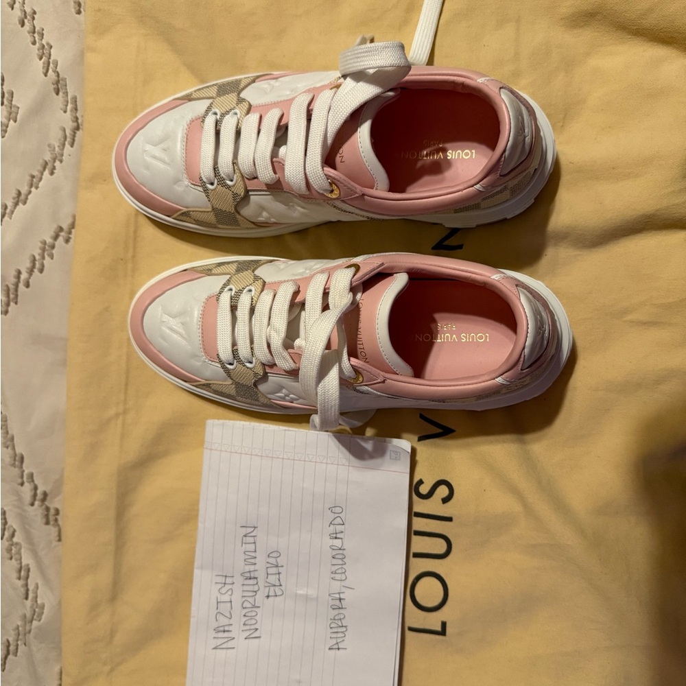 Louis Vuitton Pink and Cream Damier Ebene Sneakers